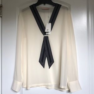 Tory Burch Silk Tie Neck Blouse Size 10